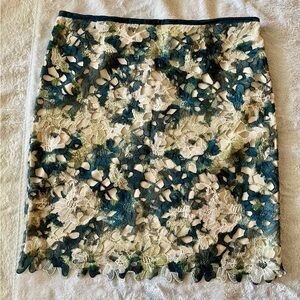 Max Studio Specialty Products Floral Lace Women Skirt - Green and Cream